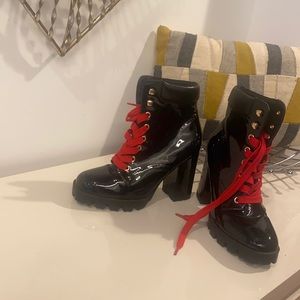 Shiny Black Petite Boutique Bootie Heels